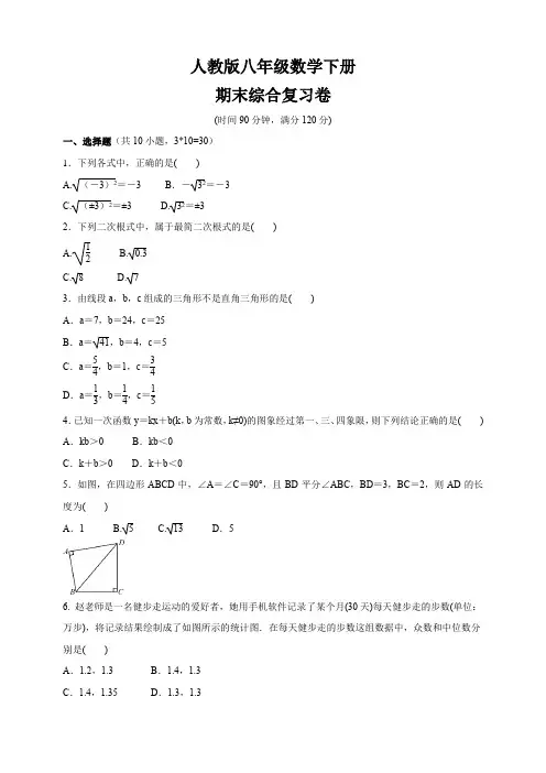 人教版八年级数学下册   期末综合复习卷(含答案)