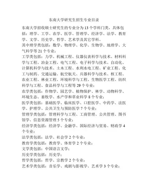 东南大学研究生招生专业目录