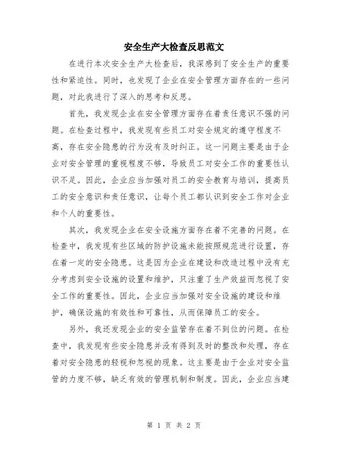 安全生产大检查反思范文