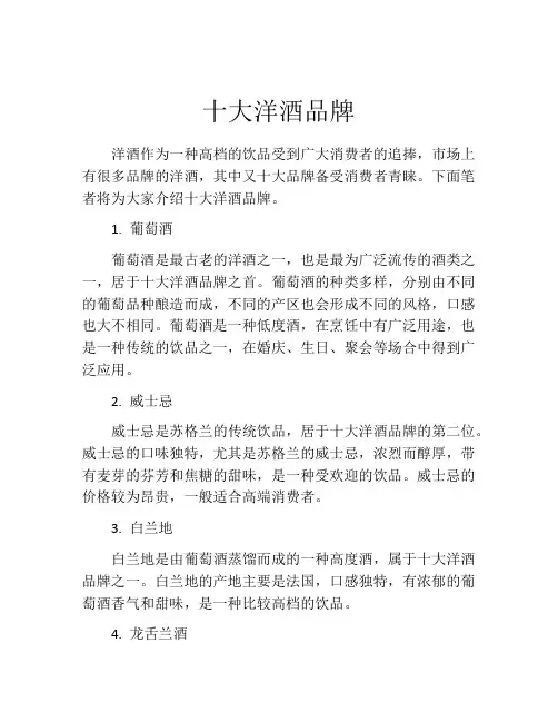 十大洋酒品牌