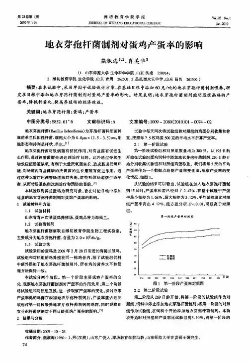 地衣芽孢杆菌制剂对蛋鸡产蛋率的影响