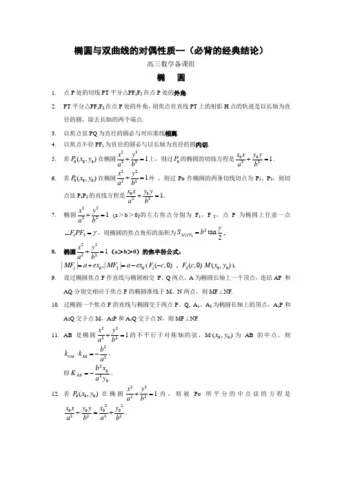 高中数学椭圆与双曲线经典性质五十条