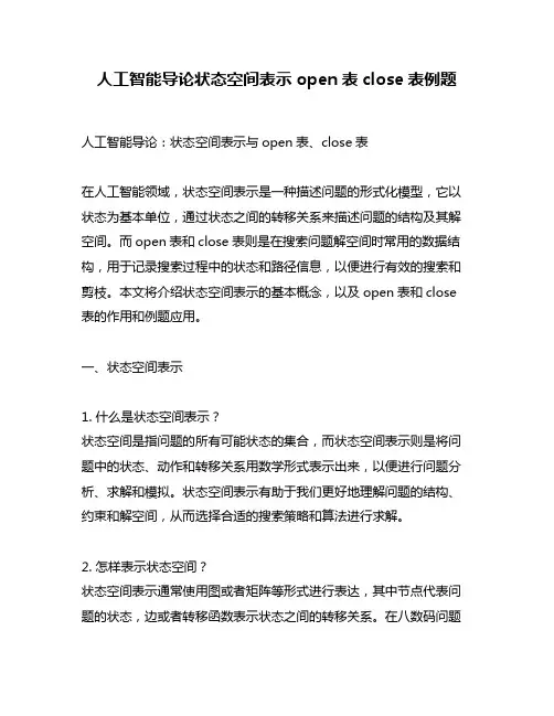 人工智能导论状态空间表示open表close表例题