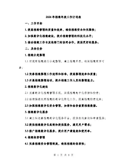 2024年档案年度工作计划表(二篇)