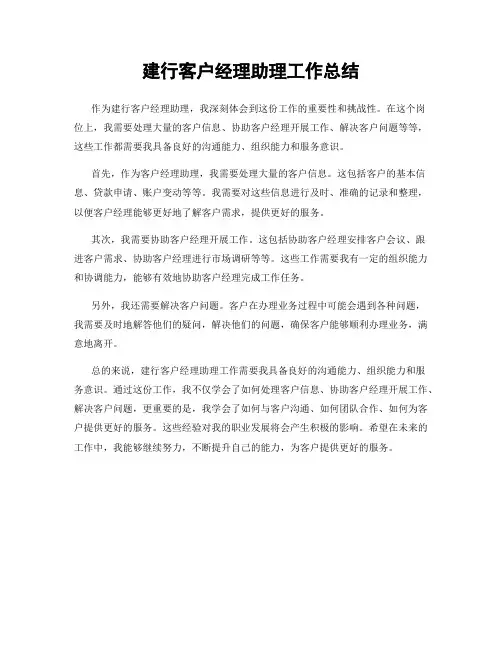 建行客户经理助理工作总结