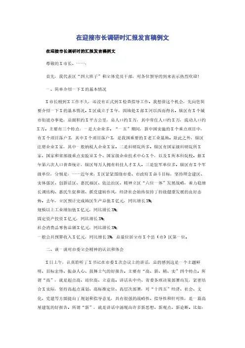 在迎接市长调研时汇报发言稿例文