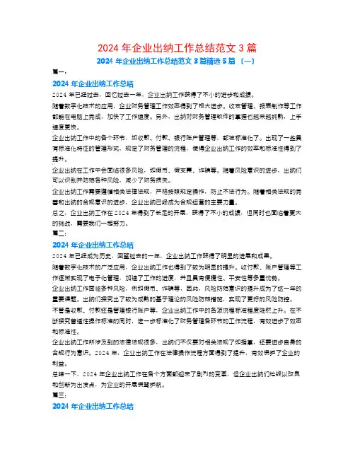 2024年企业出纳工作总结范文3篇5篇