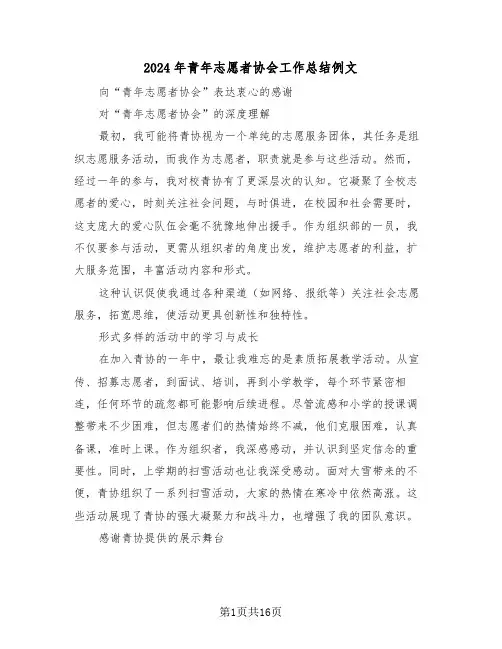2024年青年志愿者协会工作总结例文（八篇）