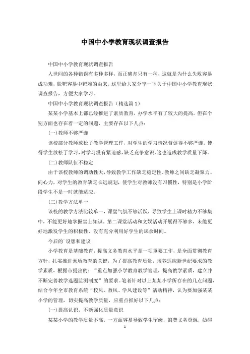 中国中小学教育现状调查报告