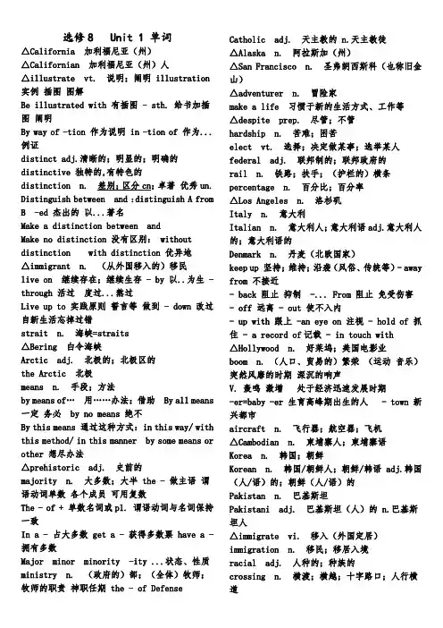 人教版高中英语选修8--Unit-1-单词