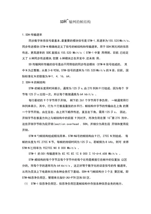 SDH传输网的帧结构