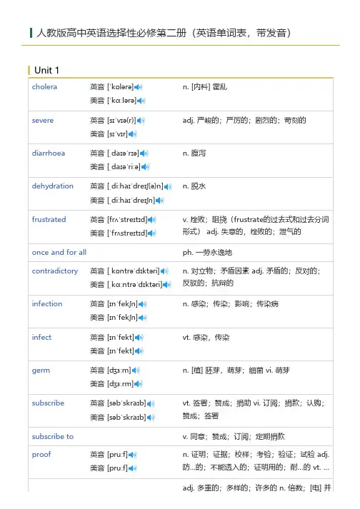 人教版高中英语选择性必修第二册(英语单词表)