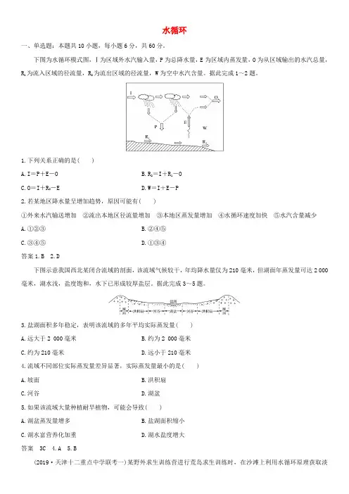 2019-2020学年高三高考地理一轮《水循环》基础练习卷