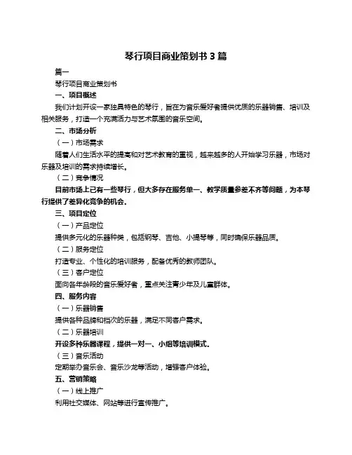 琴行项目商业策划书3篇