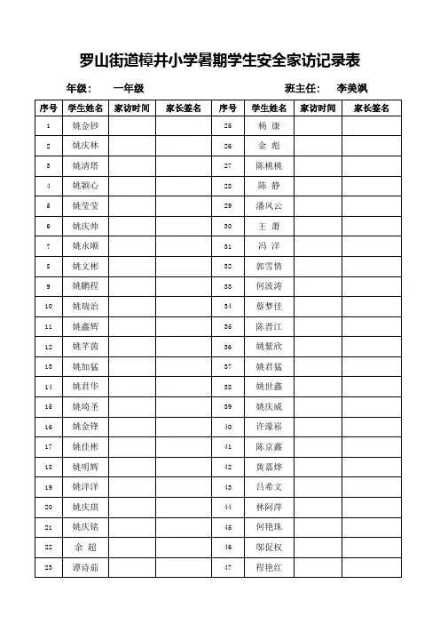 樟井小学暑期学生安全家访记录表