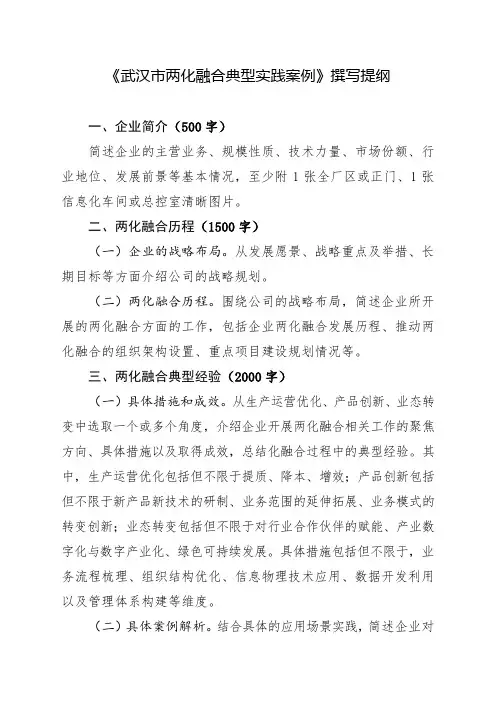 《武汉市两化融合典型实践案例》撰写提纲【模板】