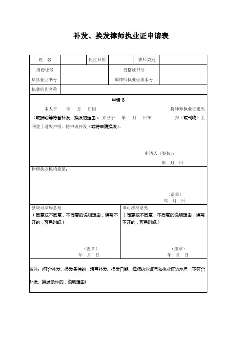 补发、换发律师执业证申请表