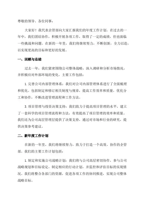 企管部年度工作计划报告