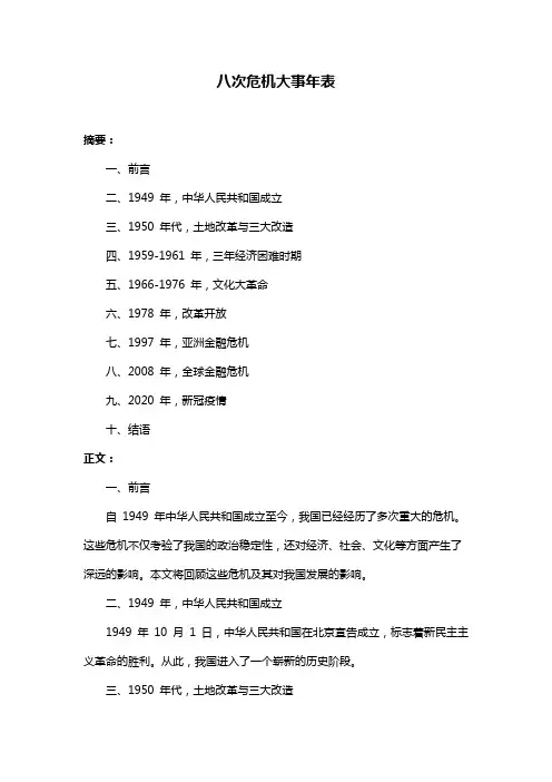 八次危机大事年表