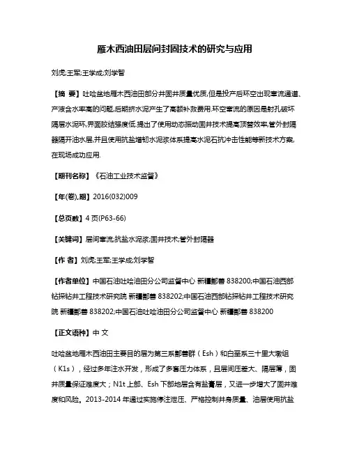雁木西油田层间封固技术的研究与应用