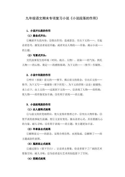 九年级语文期末专项复习小说《小说段落的作用》