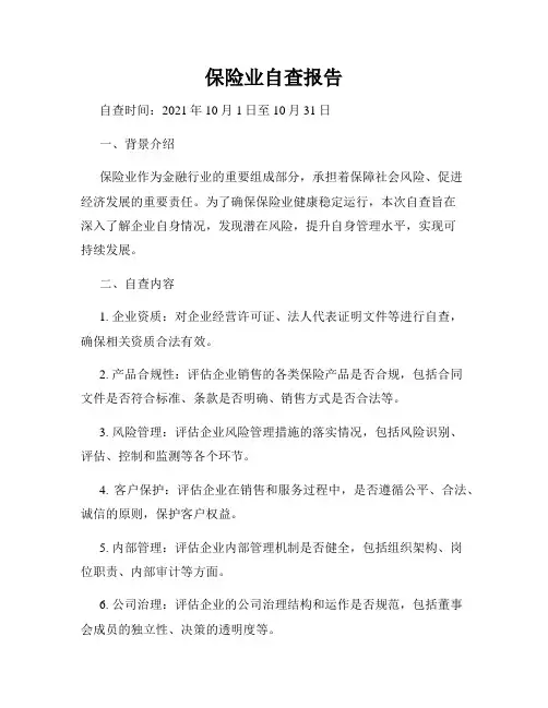 保险业自查报告