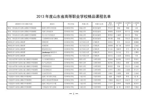2013年度山东省高等职业学校精品课程名单