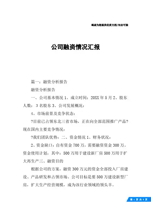 公司融资情况汇报