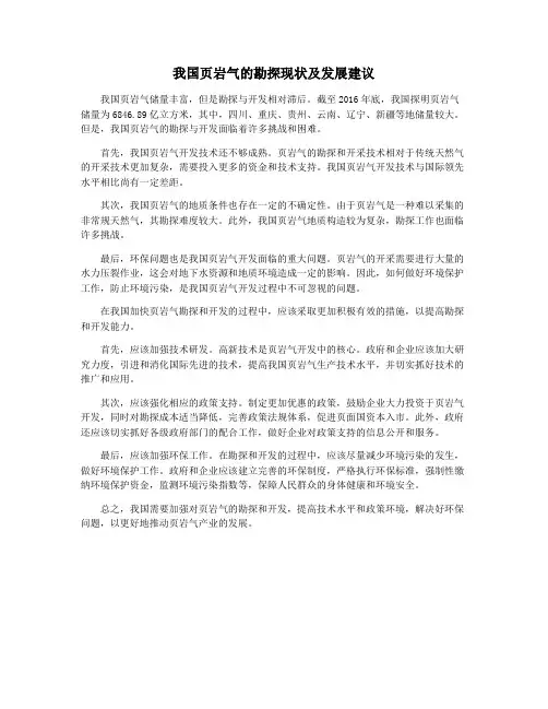 我国页岩气的勘探现状及发展建议
