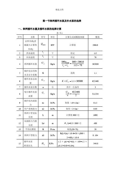 热网循环水泵及补水泵的选择