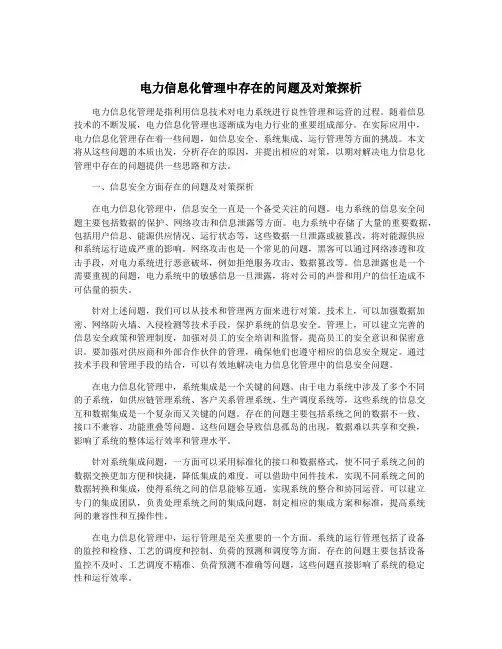 电力信息化管理中存在的问题及对策探析