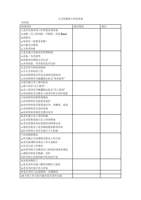 人力资源部工作检查表