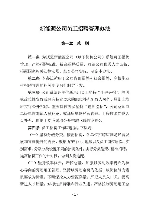 新能源公司员工招聘管理办法