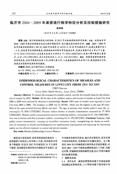 临沂市2004～2009年麻疹流行病学特征分析及控制措施研究