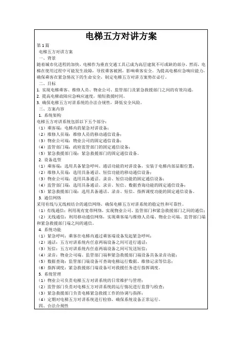 电梯五方对讲方案
