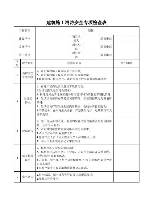 建筑施工消防安全专项检查表