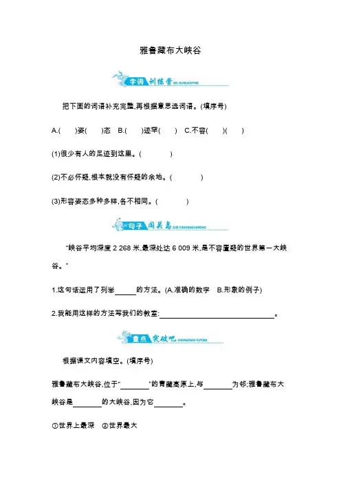 四年级上册语文一课一练-雅鲁藏布大峡谷｜人教新课标版含答案