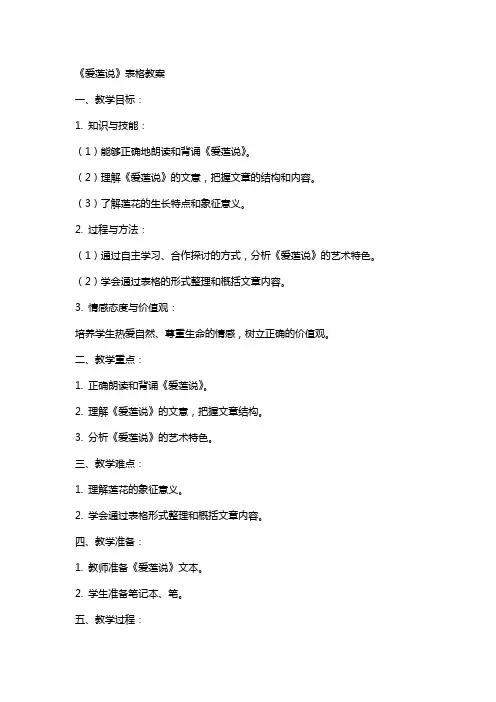 《爱莲说》表格教案