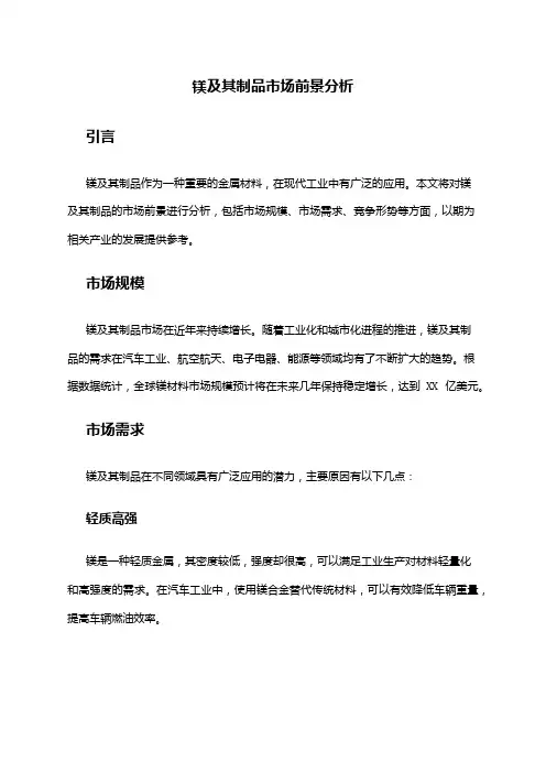 2024年镁及其制品市场前景分析
