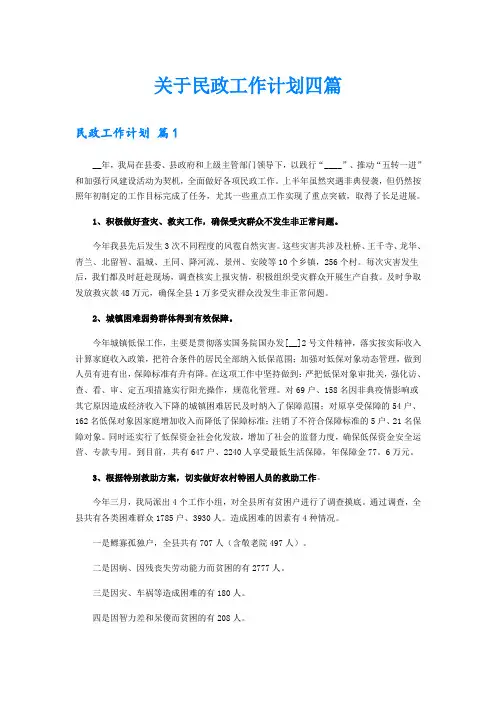 关于民政工作计划四篇