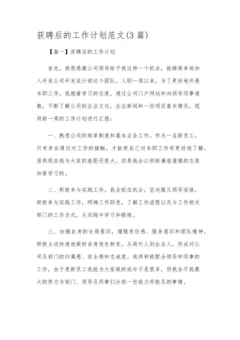 获聘后的工作计划范文(3篇)