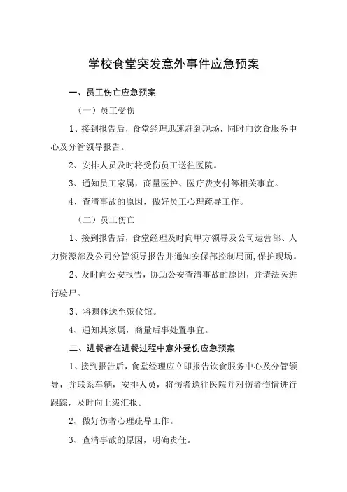学校食堂突发意外事件应急预案通用五篇