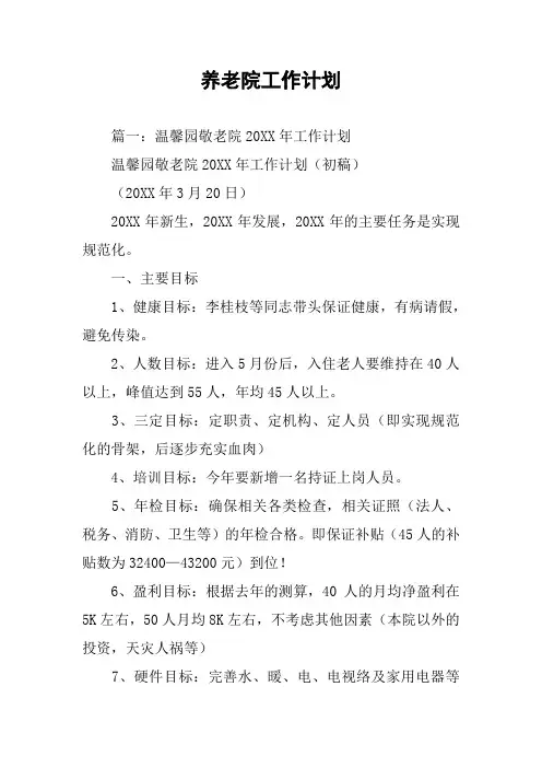 养老院工作计划