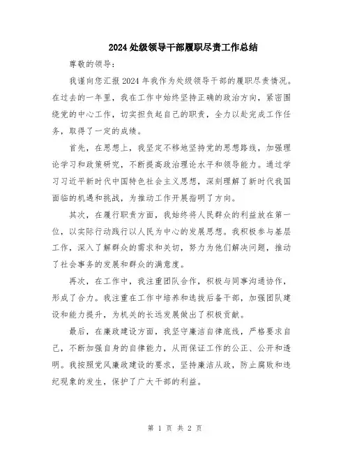 2024处级领导干部履职尽责工作总结
