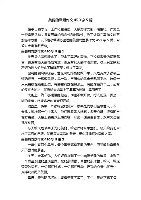 美丽的雪景作文450字5篇