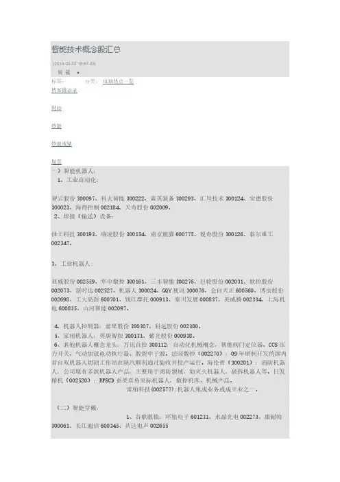 【VIP专享】智能技术概念股汇总