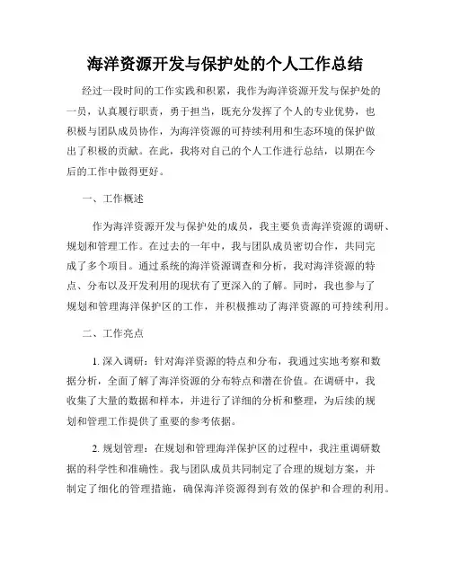 海洋资源开发与保护处的个人工作总结