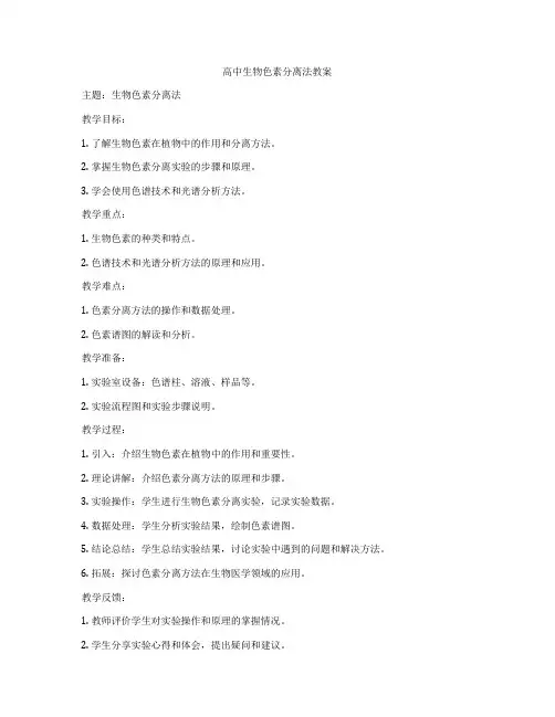 高中生物色素分离法教案