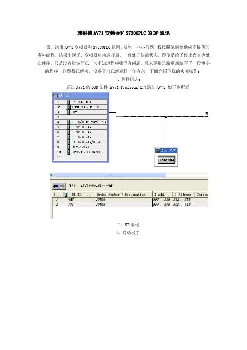 施耐德AV71变频器和S7300PLC的DP通讯