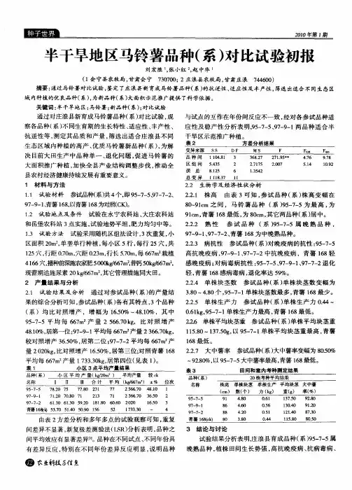 半干旱地区马铃薯品种(系)对比试验初报